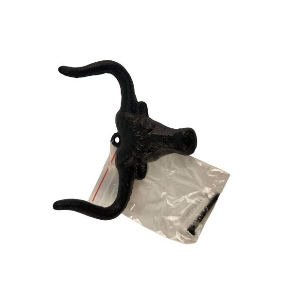 Cast Iron Bull Head Shaped Hat Holder Wall Coat Hook With Rustic Black Finish De - Picture 9 of 9